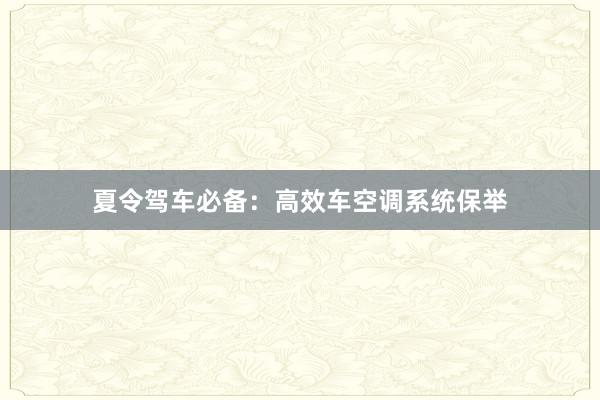 夏令驾车必备：高效车空调系统保举